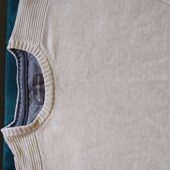 Eddie Bauer TXL Beige/Cream Cotton Crewneck Sweater - Picture 4 of 11
